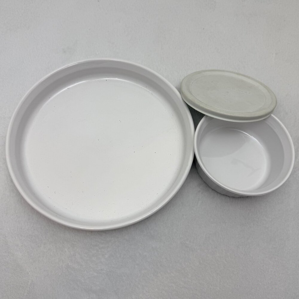 Corningware 10" F-3-8 French White Baking Dish & 5" F-16-R Small Casserole w/lid